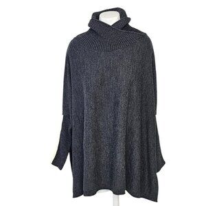 Mersea Womens Newport Turtleneck Poncho Sweater, Side Split, Ribbed, Drop Sleeve